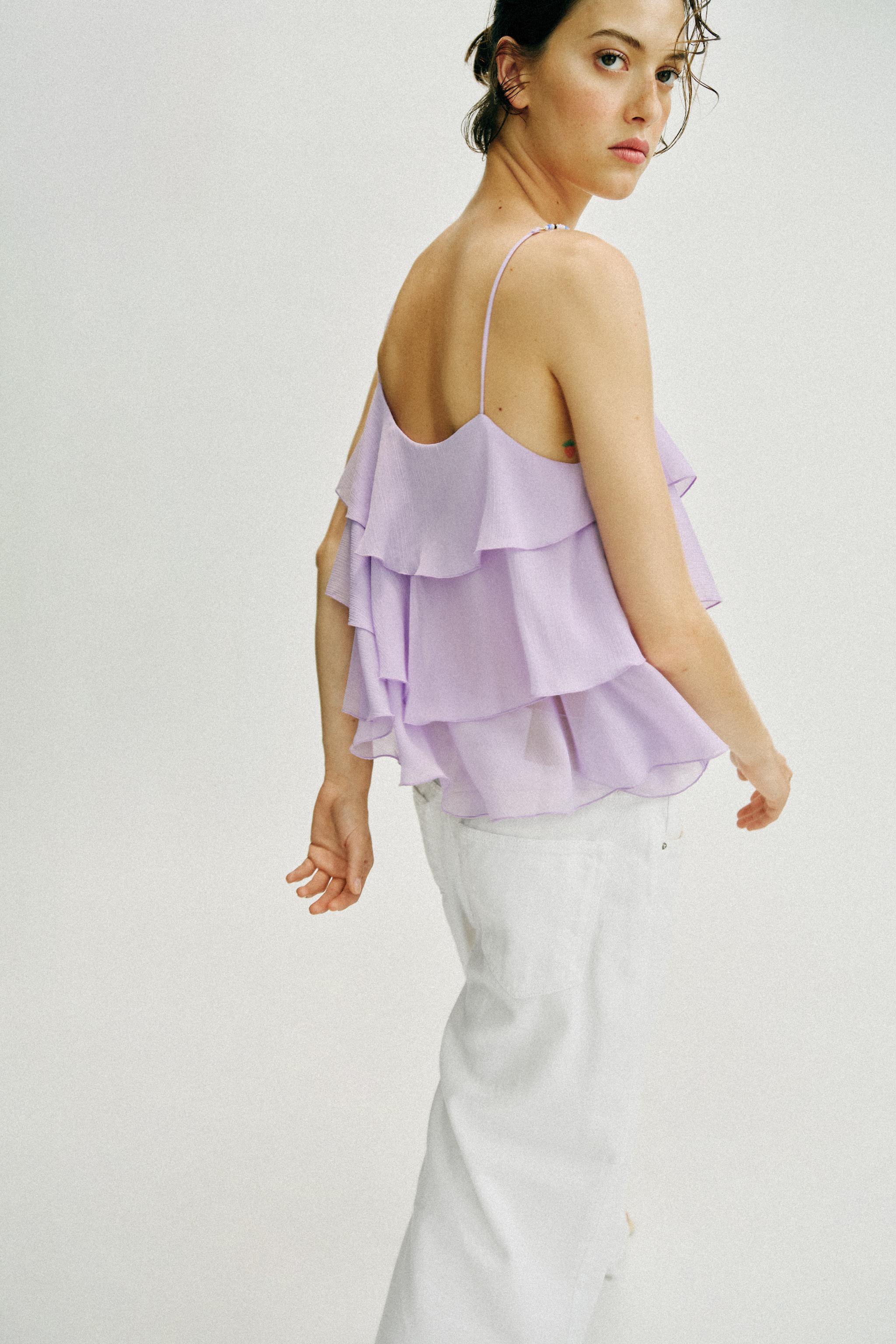 BEADED RUFFLE STRAP TOP